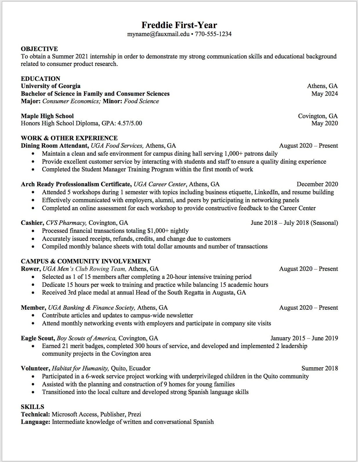 Sample Resume for Ga In College Of Education Uga Career Center