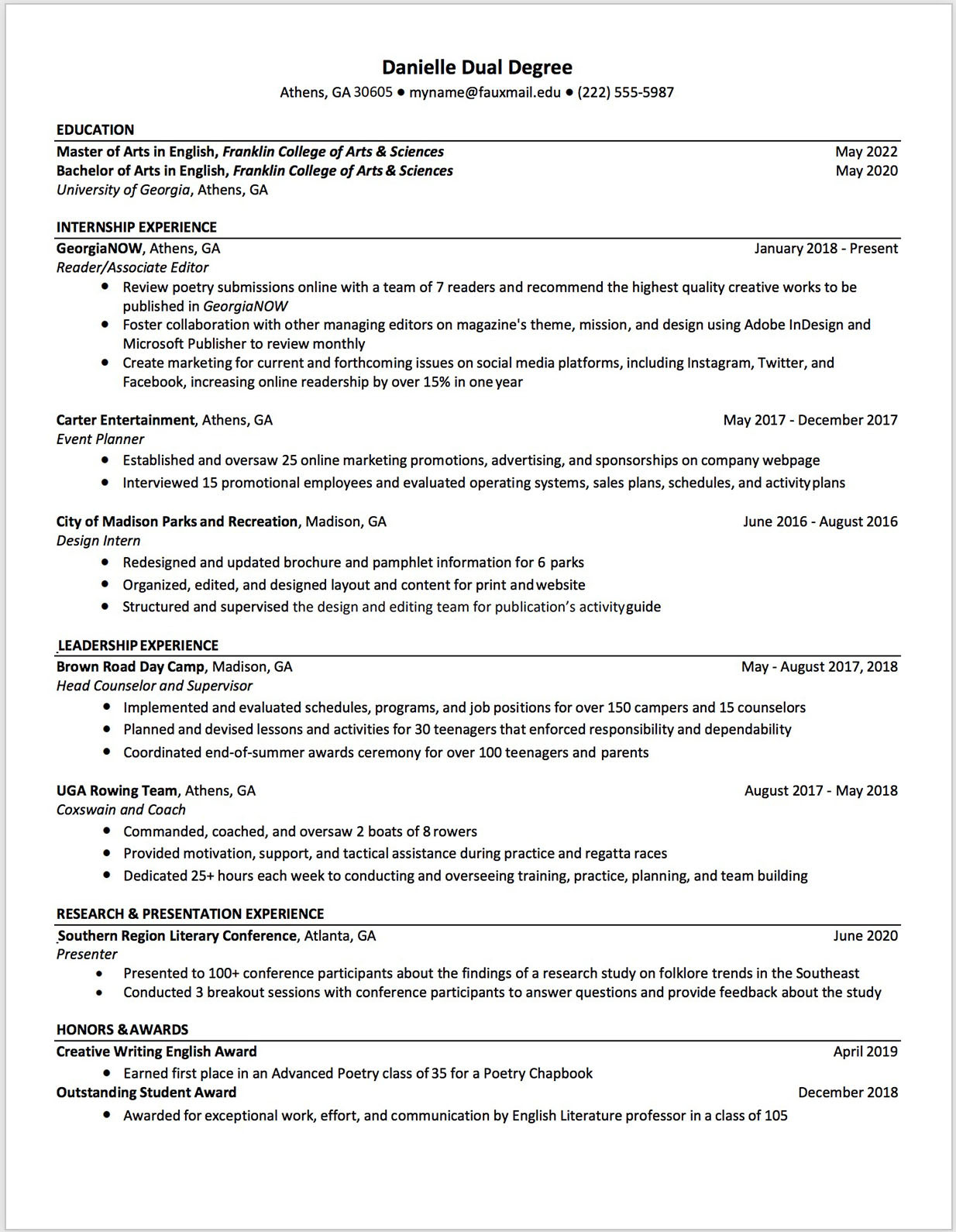 Sample Resume for Ga In College Of Education Uga Career Center Sample Resume for Ga In College Of Education Uga Career Center