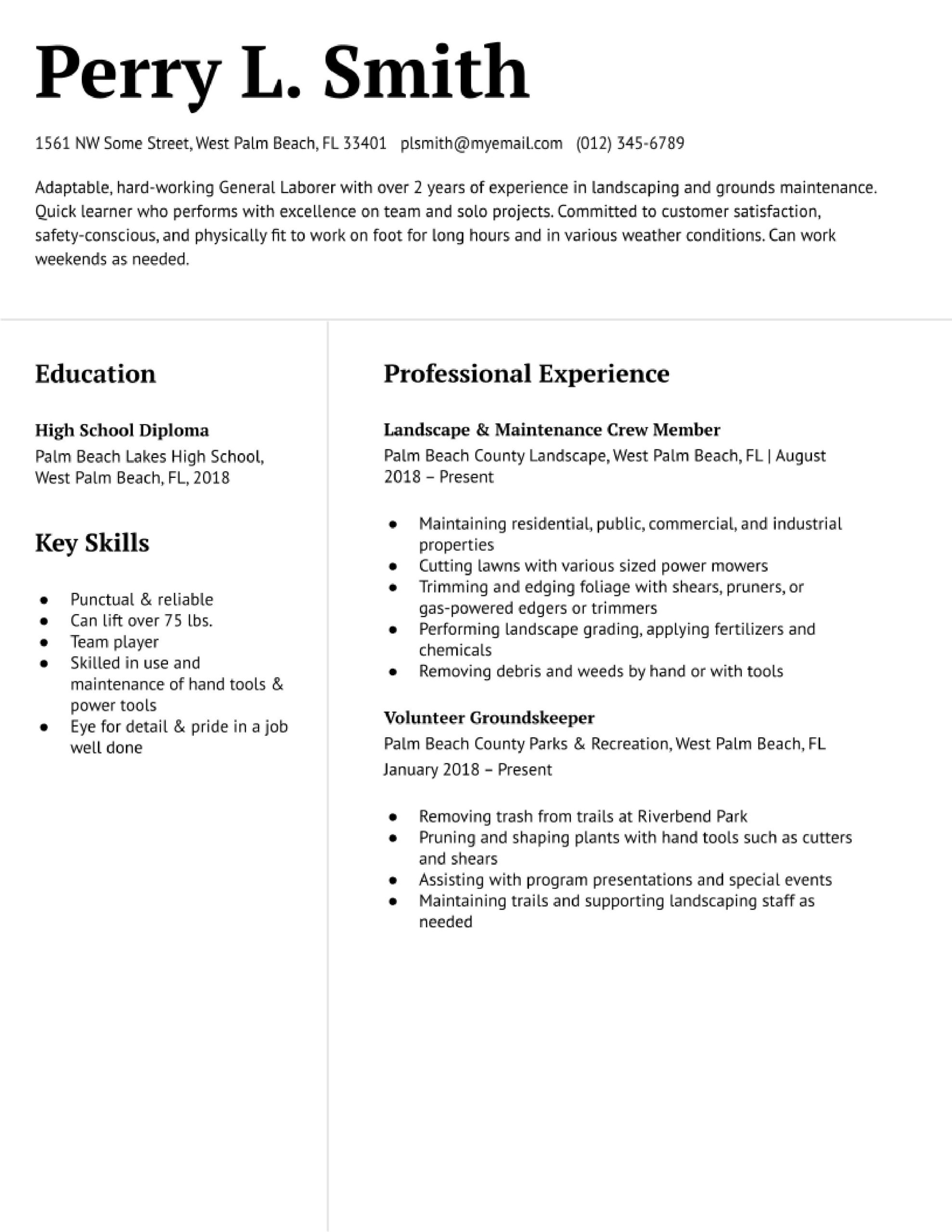 Sample Resume for General Construction Worker General Laborer Resume Examples In 2022 – Resumebuilder.com