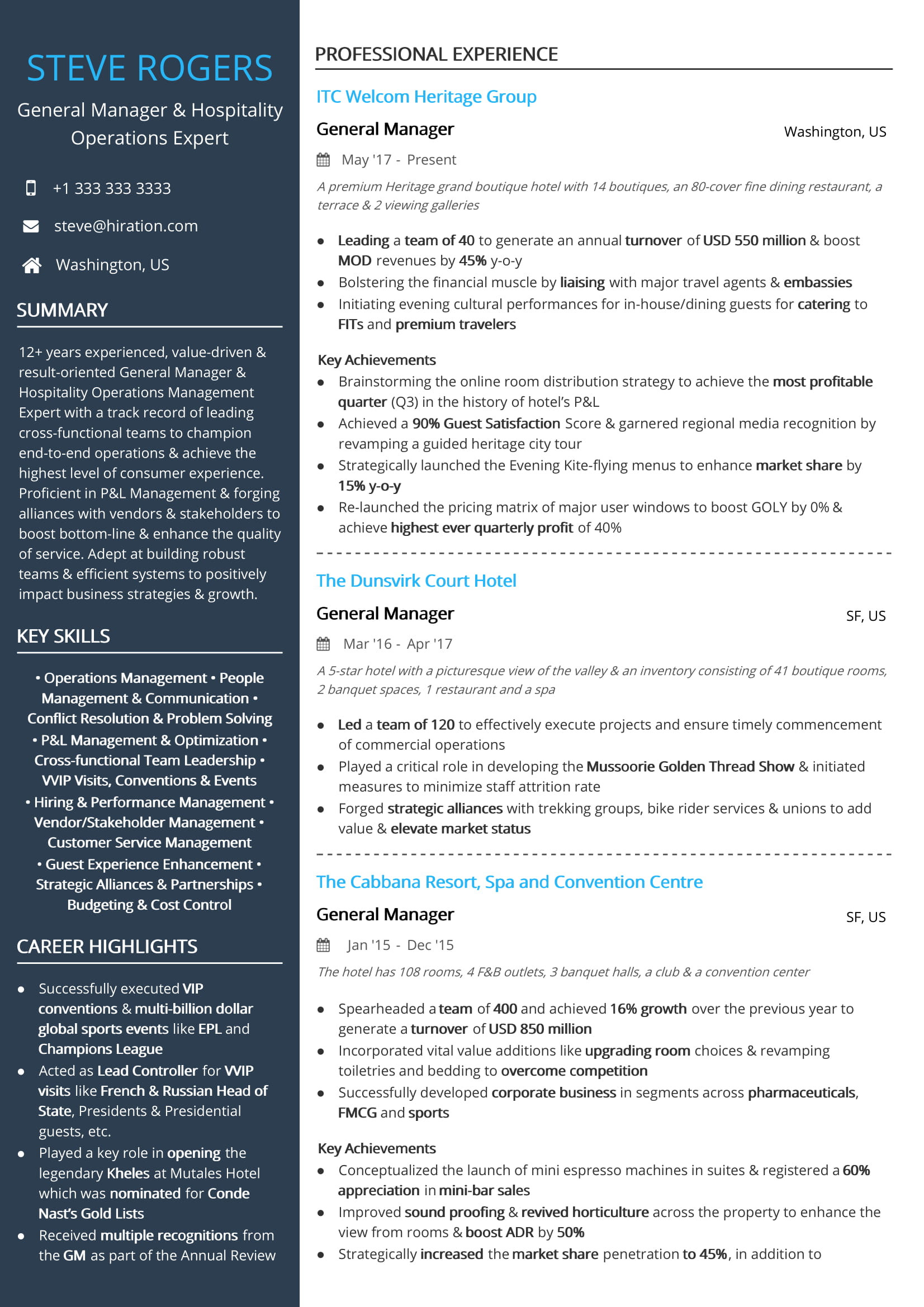 Sample Resume for General Manager Hotel Free Hospitality Operations Expert Resume Sample 2020 by Hiration