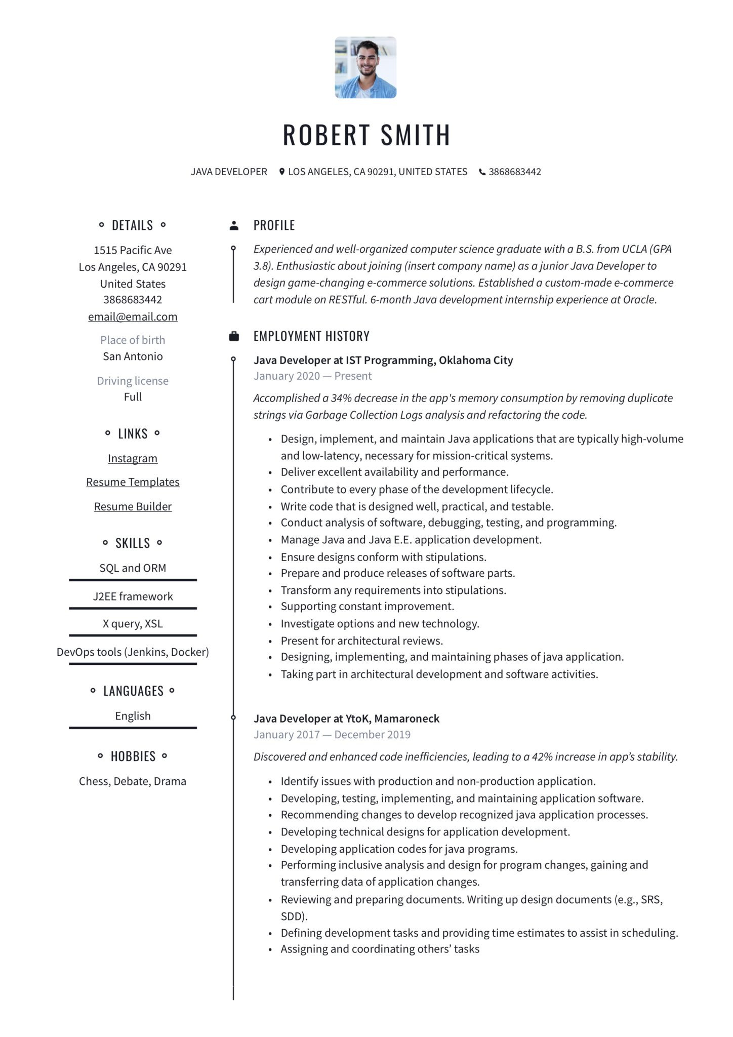 Sample Resume for Java Developer with 2 Years Experience Java Developer Resume & Writing Guide  20 Templates