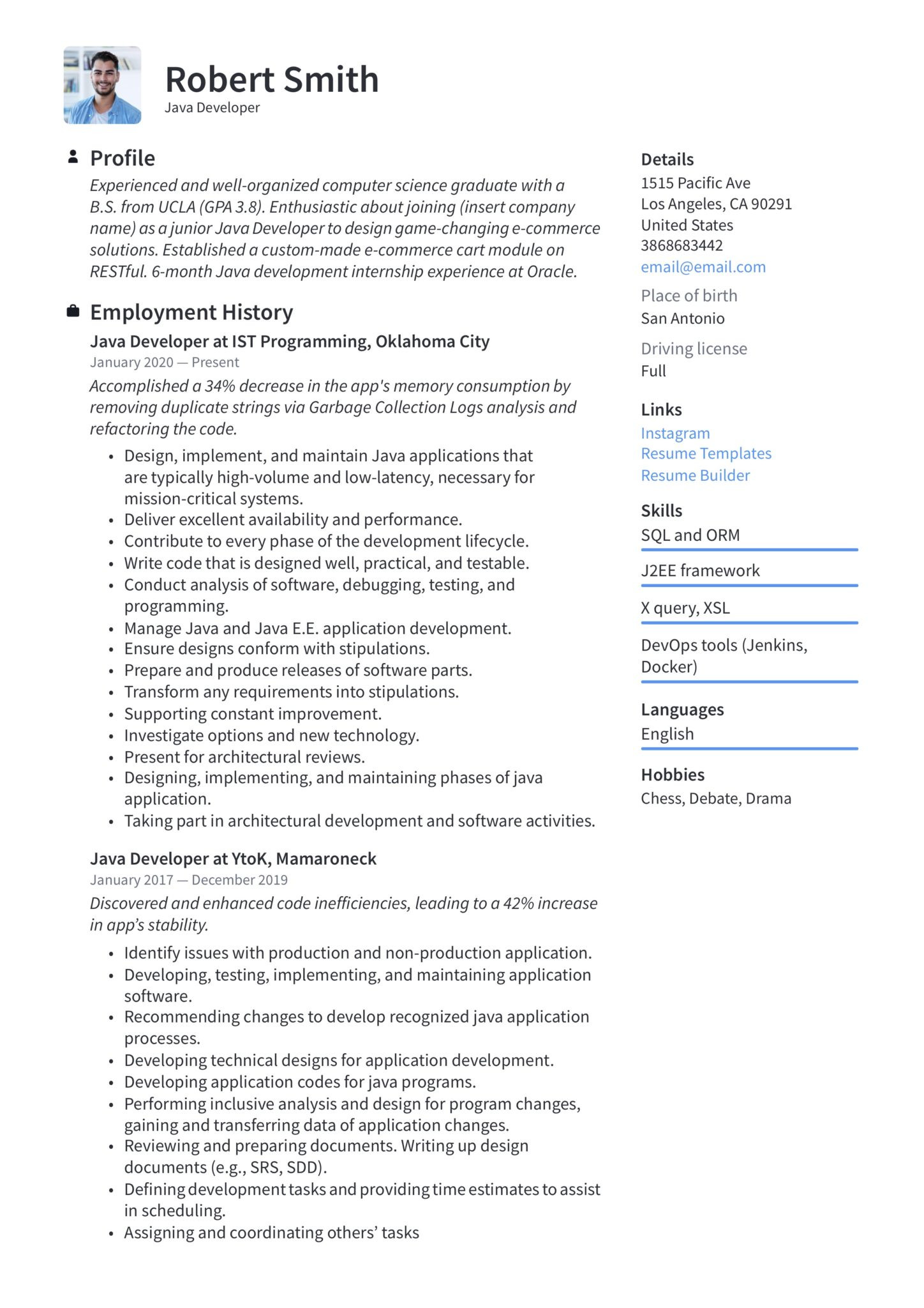 Sample Resume for Java Developer with 2 Years Experience Java Developer Resume & Writing Guide  20 Templates