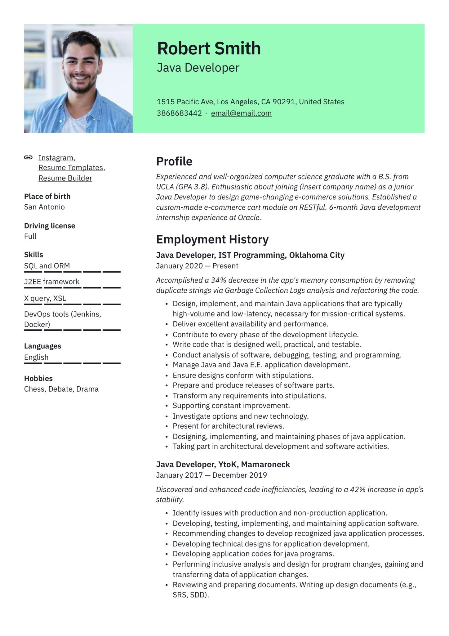 Sample Resume for Java Developer with 2 Years Experience Java Developer Resume & Writing Guide  20 Templates