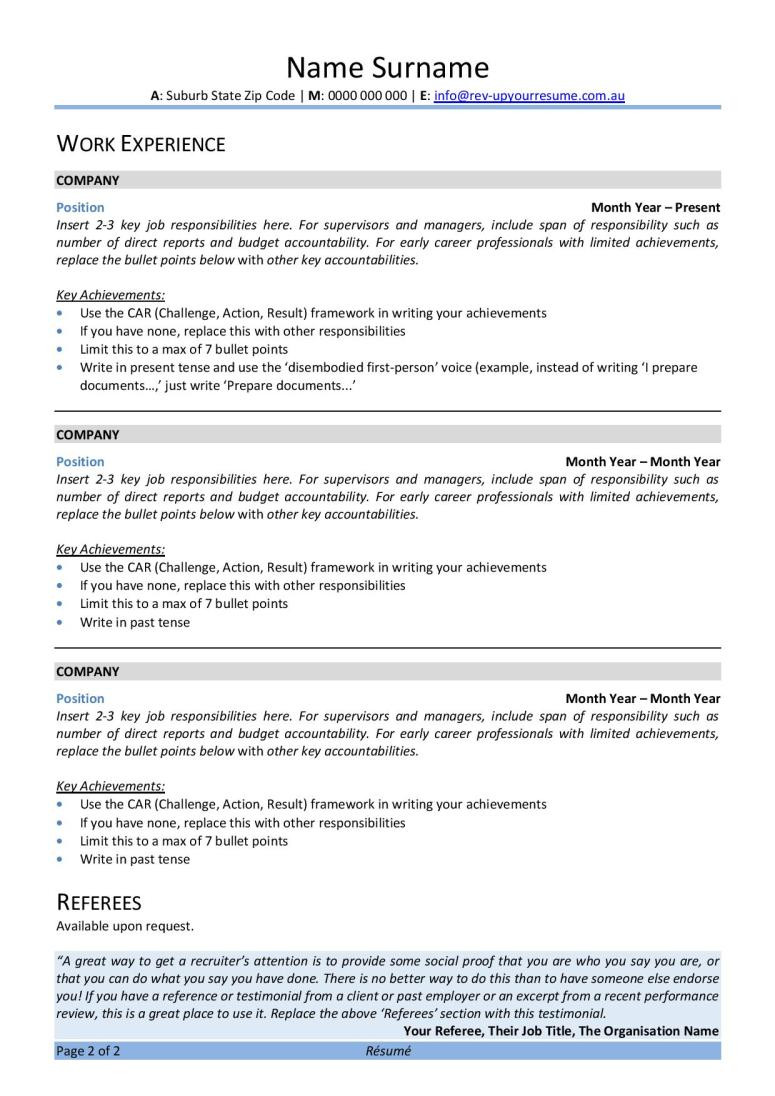 Sample Resume for Job Application In Australia Free Australian Resume Template Rev-up Your Resume
