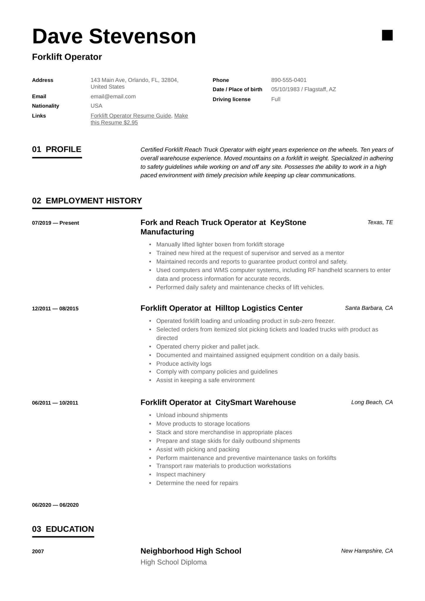 Sample Resume for Motor Coach Operator Resume forklift Operator & Writing Guide 17 Examples Pdf 2022