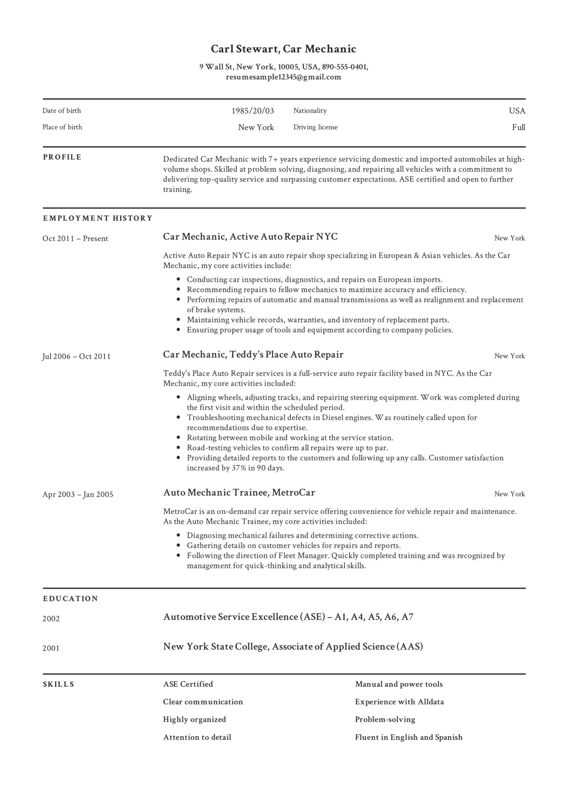 Sample Resume for Motor Vehicle Mechanic Car Mechanic Resume & Guide 19 Resume Examples 2022