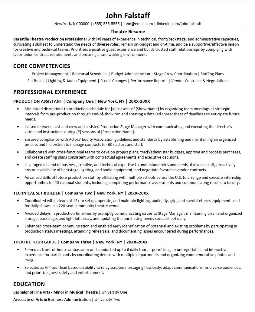 Sample Resume for Movie theater Manager theatre Resume Sample Monster.com