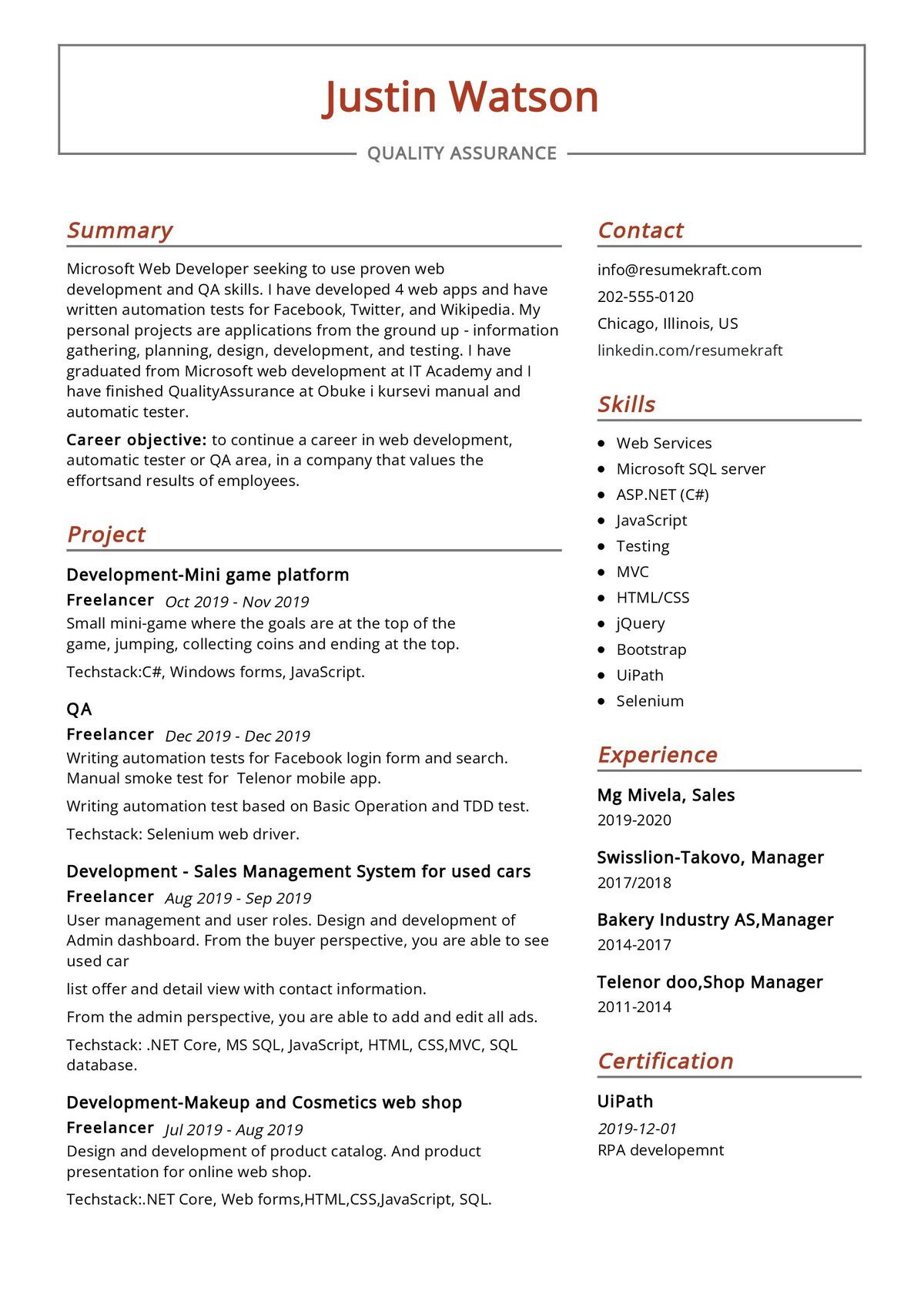 Sample Resume for Ms In Us Information assurance Quality assurance Resume Sample 2022 Writing Tips – Resumekraft