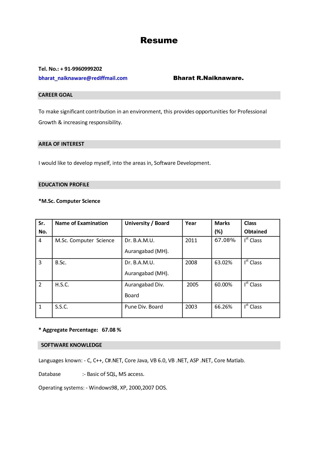 Sample Resume for Msc It Freshers Best Resume format Pdf for Freshers Sample Job Resume format …