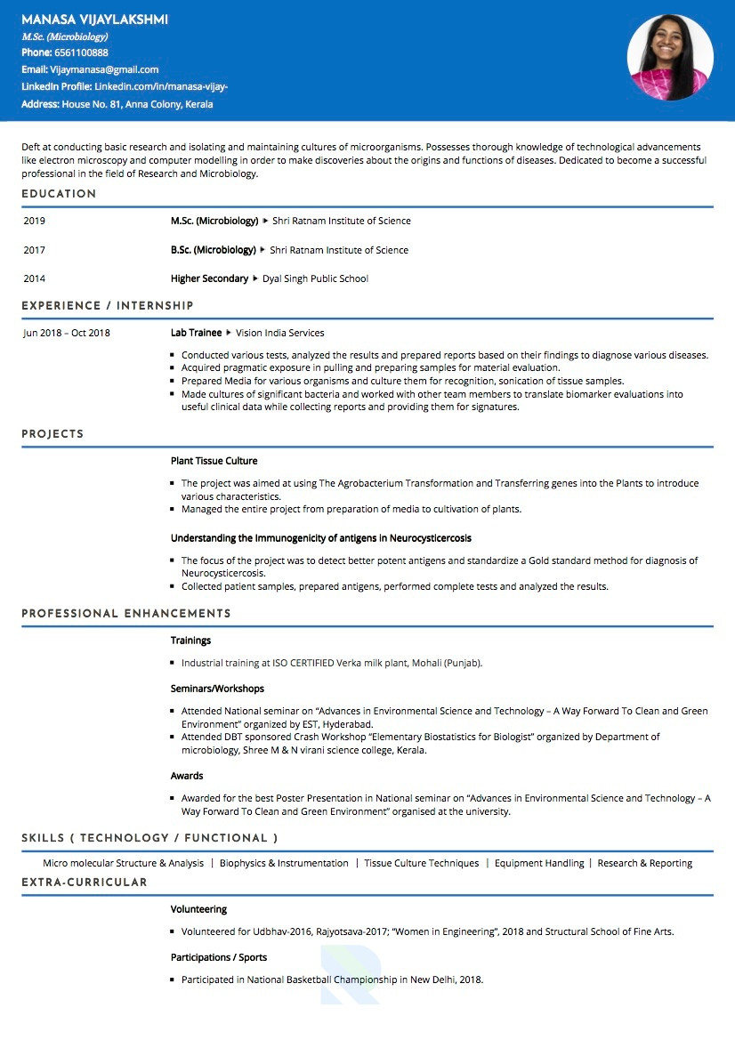 Sample Resume for Msc It Freshers Sample Resume Of Microbiologist with Template & Writing Guide …