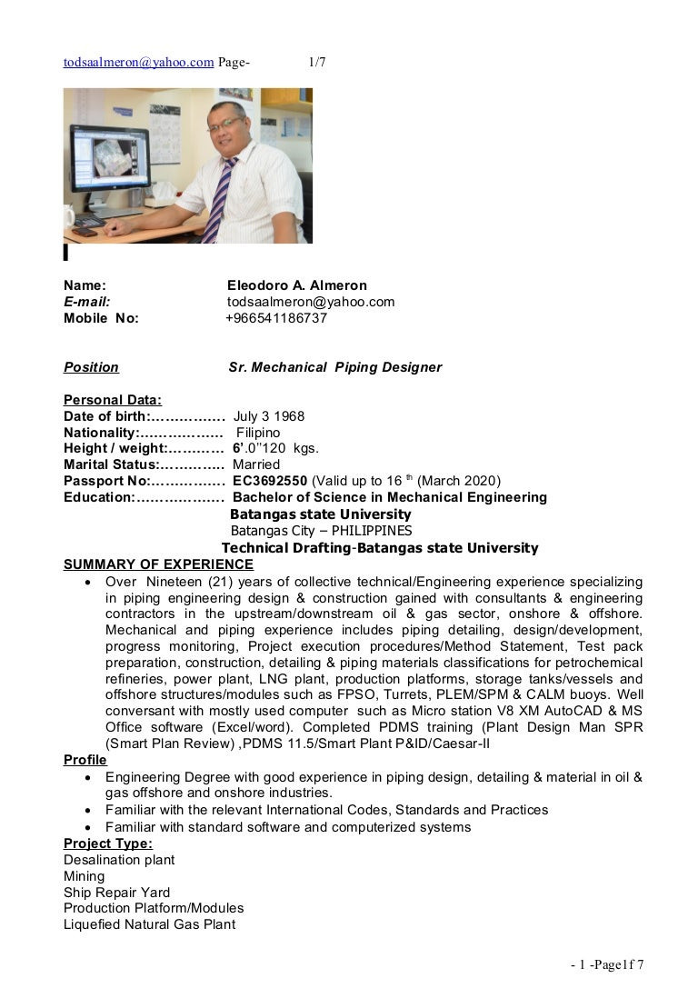 Sample Resume for Piping Design Engineer Piping Designer Cv