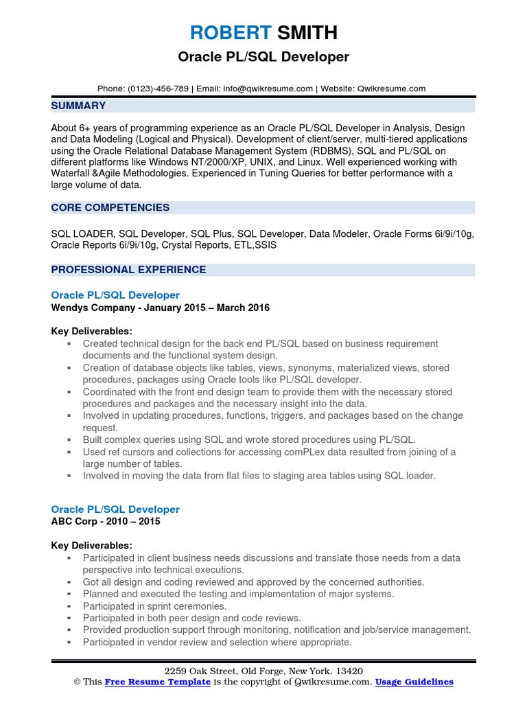 Sample Resume for Pl Sql Developer Pl Sql Developer 1548848461 Pdf Pl/sql Sql Sample Resume for Pl Sql Developer Pl Sql Developer 1548848461 Pdf Pl/sql Sql
