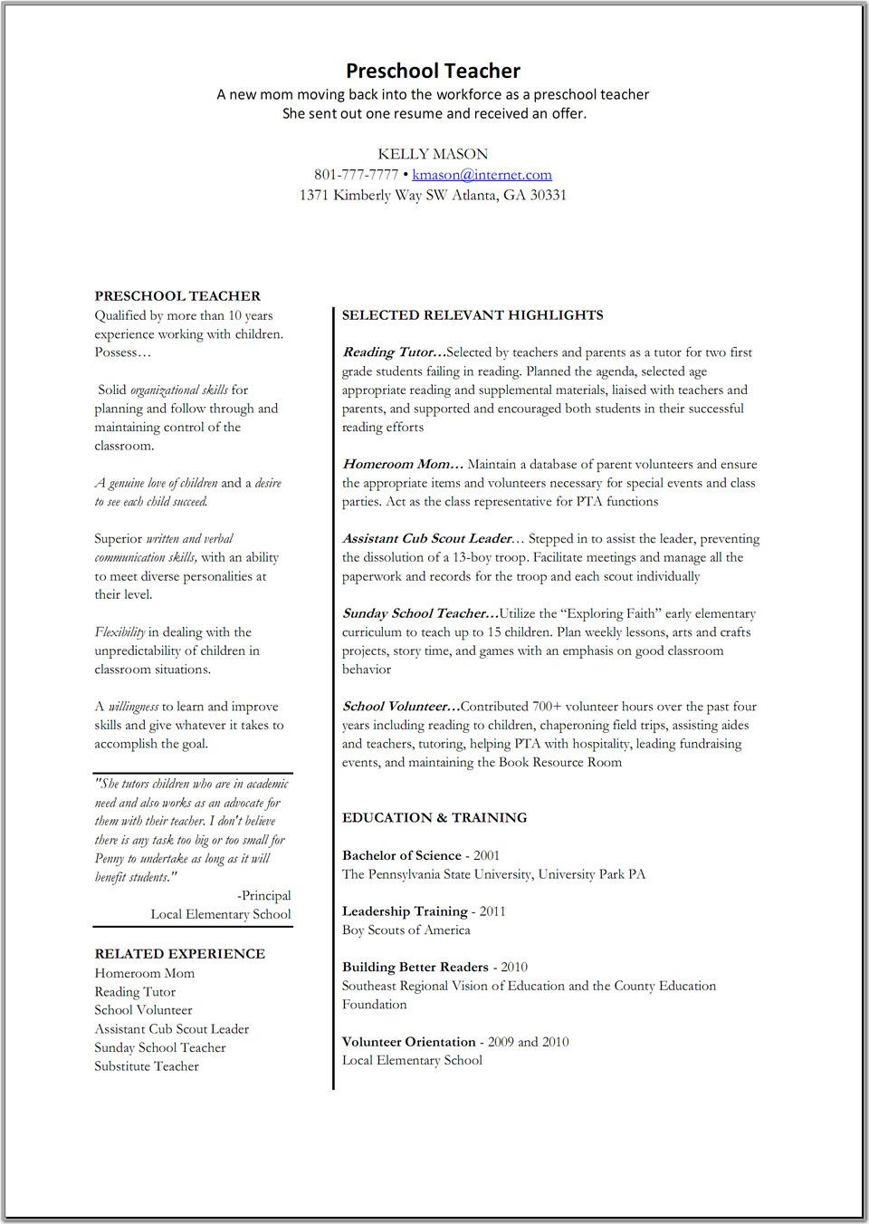 Sample Resume for Preschool Teacher assistant Preschool Teacher assistant Resume Free Resume Templates …