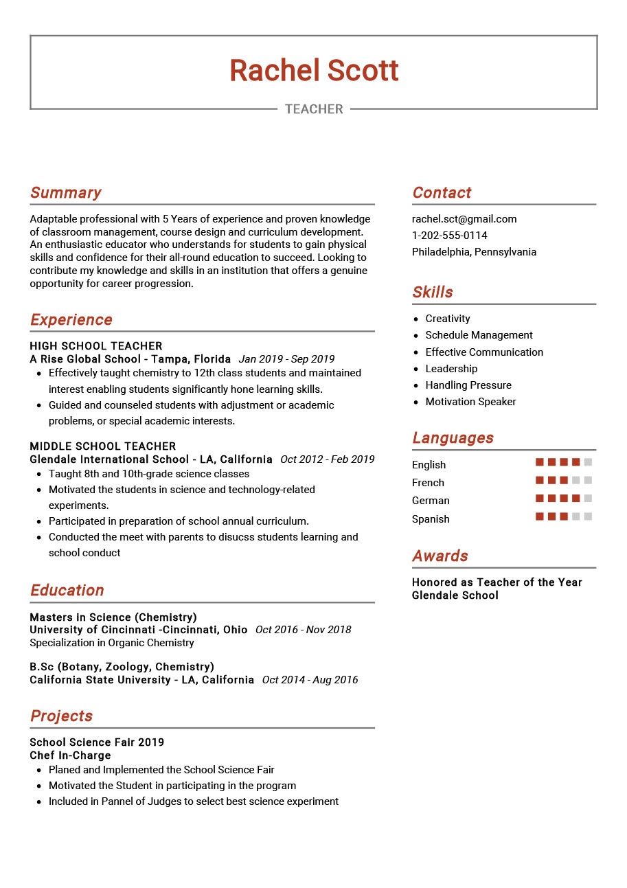 Sample Resume for Primary School Teacher with Experience Teacher Resume Example Resume Sample 2020 – Resumekraft
