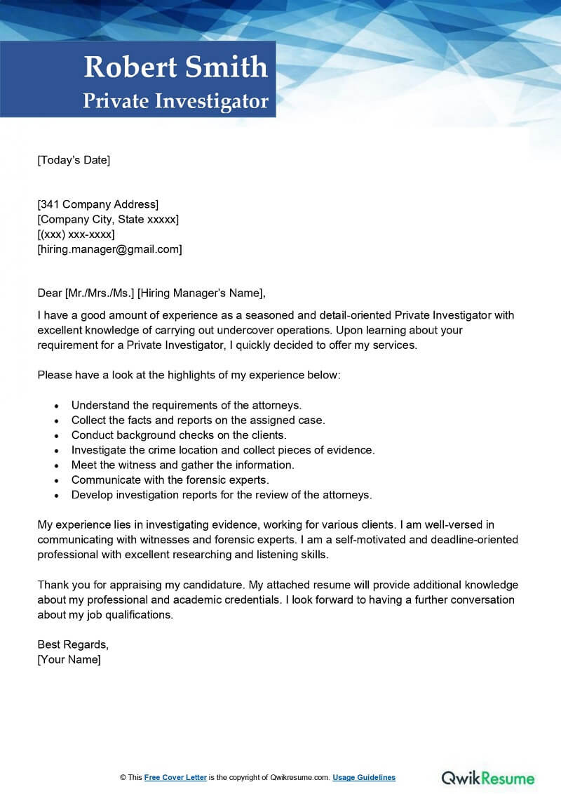 Sample Resume for Private Investigator with No Experience Private Investigator Cover Letter Examples – Qwikresume Sample Resume for Private Investigator with No Experience Private Investigator Cover Letter Examples – Qwikresume