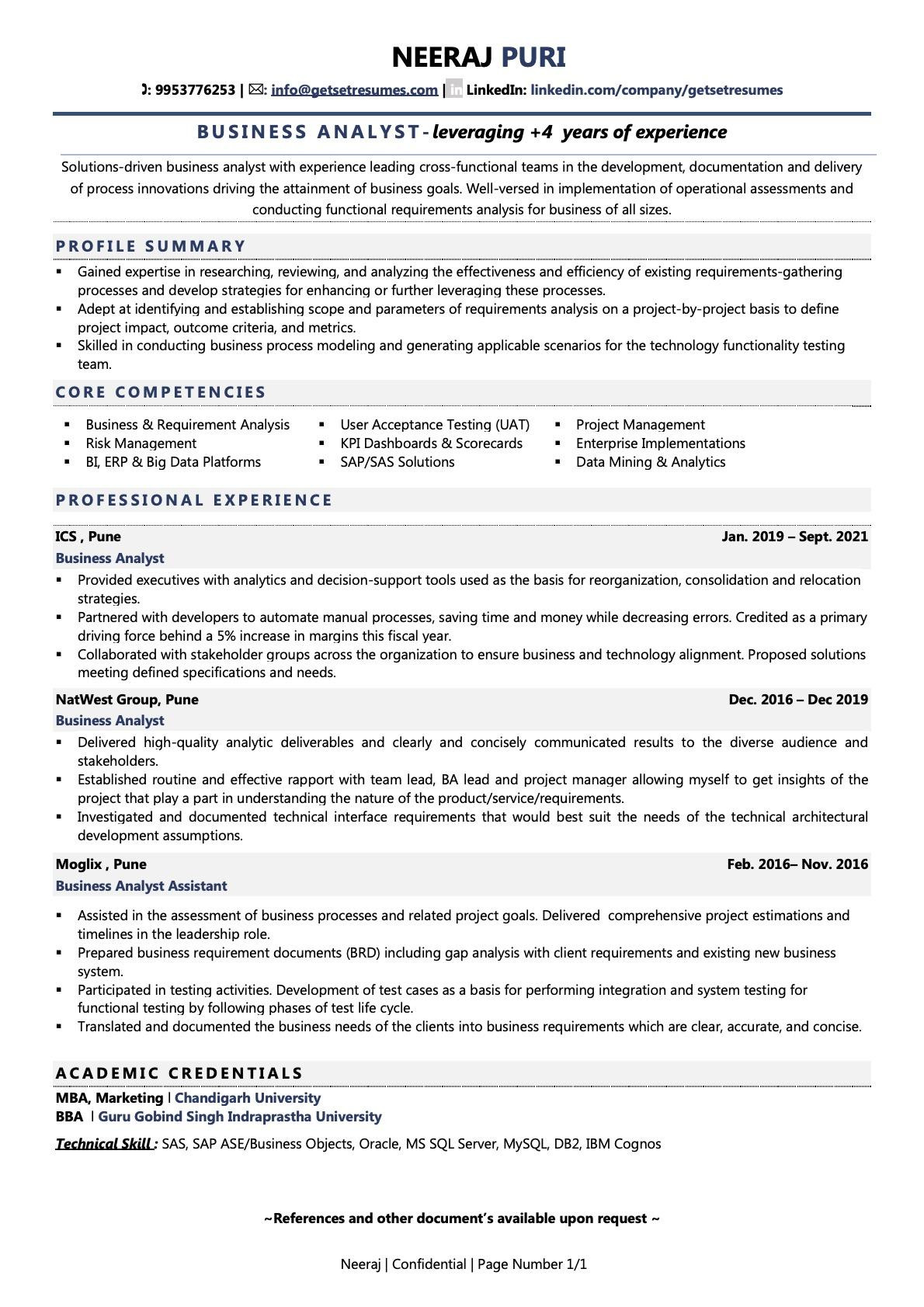 Sample Resume for Product Reporting Specialist In Device Making Company Business Analyst Resume Examples & Template (with Job Winning Tips)