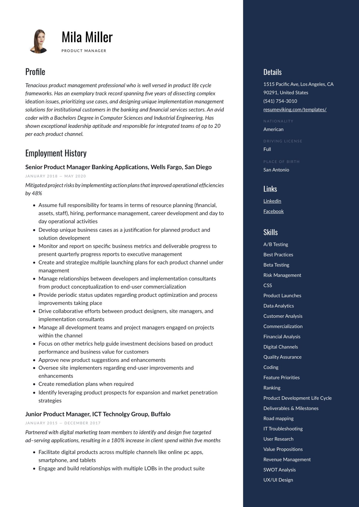 Sample Resume for Product Reporting Specialist In Device Making Company Product Manager Resume & Guide   12 Samples Pdf 2020