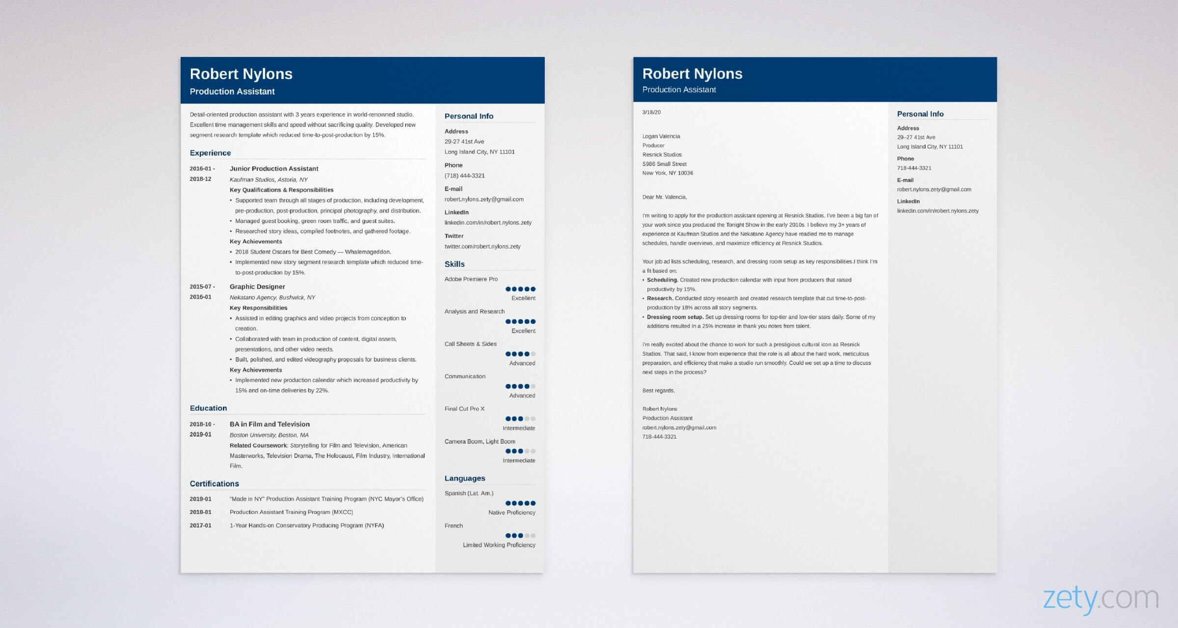 Sample Resume for Production assistant In Film Production assistant Cover Letter Samples & Writing Guide