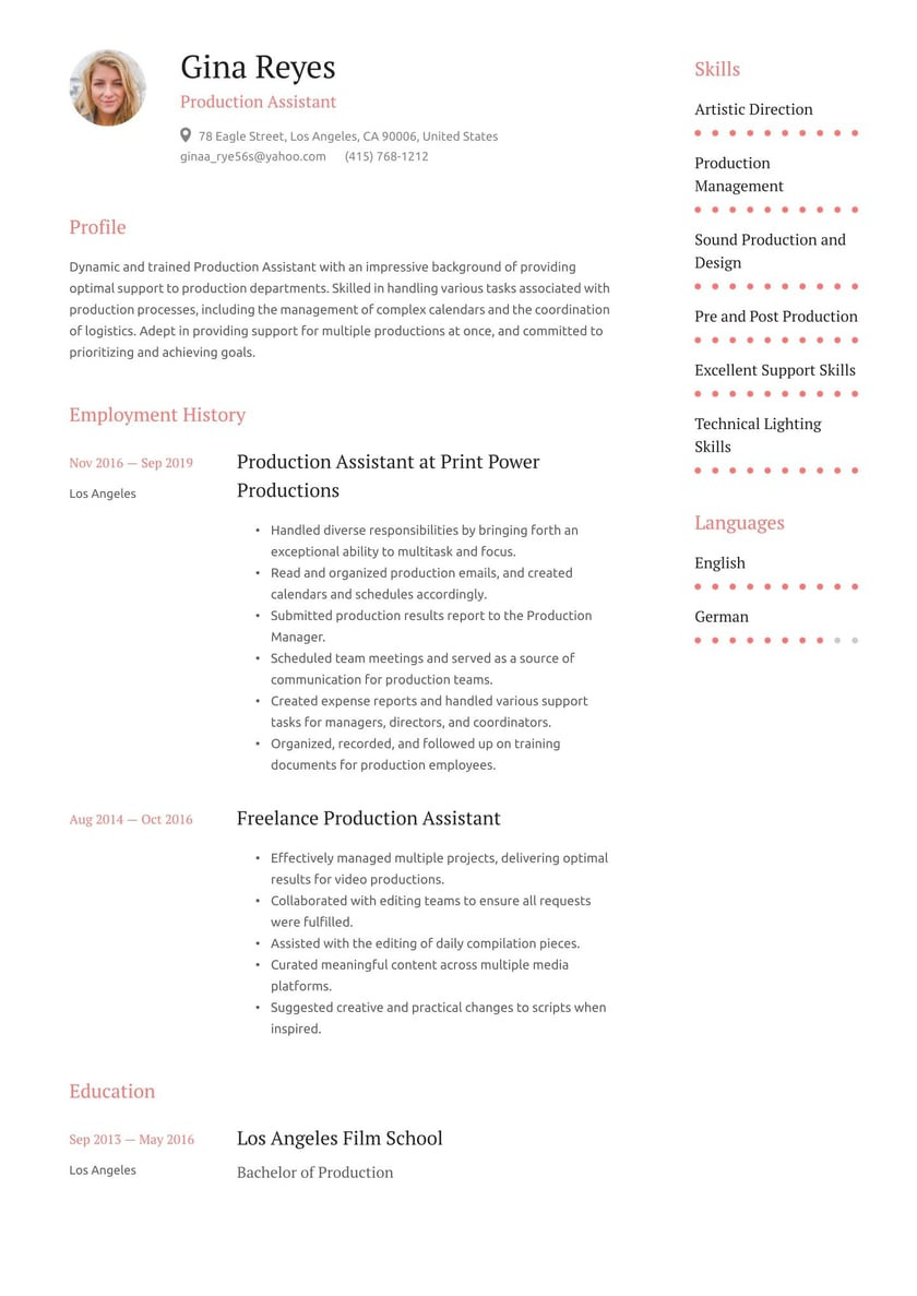 Sample Resume for Production assistant In Film Production assistant Resume Examples & Writing Tips 2022 (free Guide)