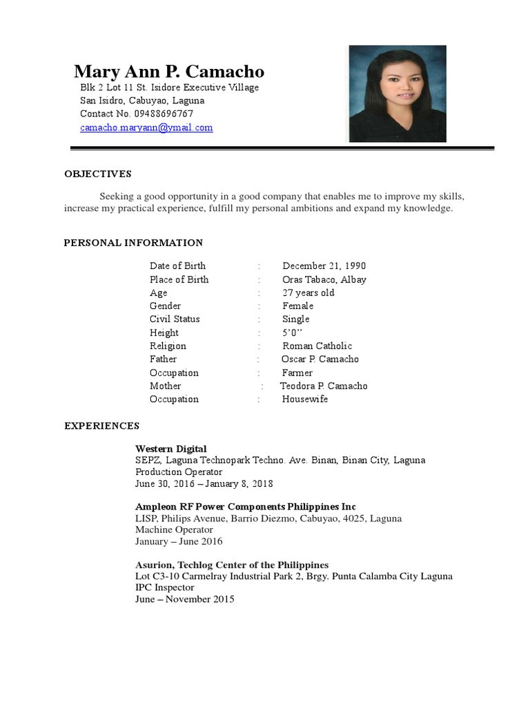 Sample Resume for Production Operator Philippines Resume Sample Pdf Computing Computing and Information Technology