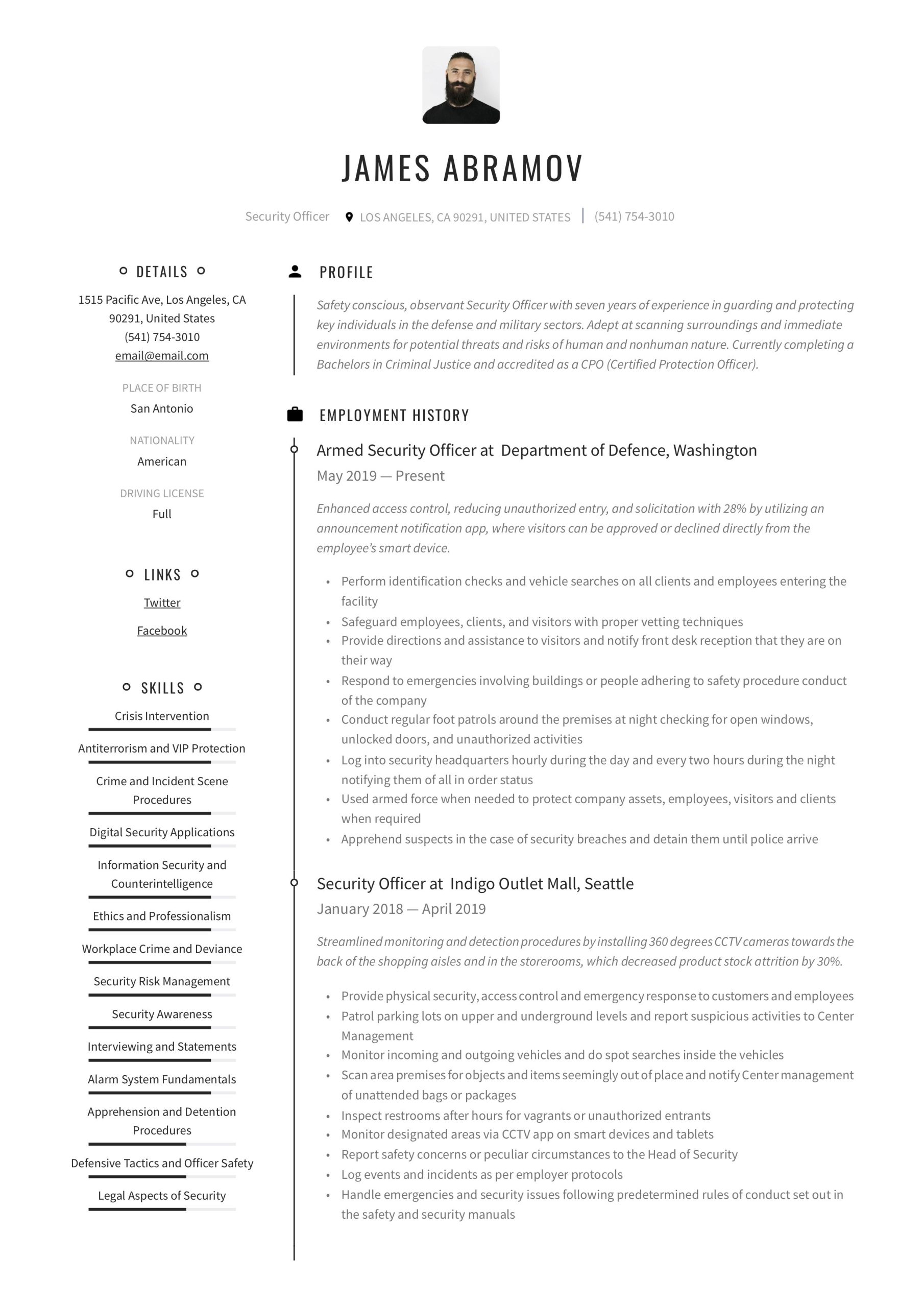 Sample Resume for School Security Guard Security Officer Resume & Writing Guide  12 Resume Examples 2020