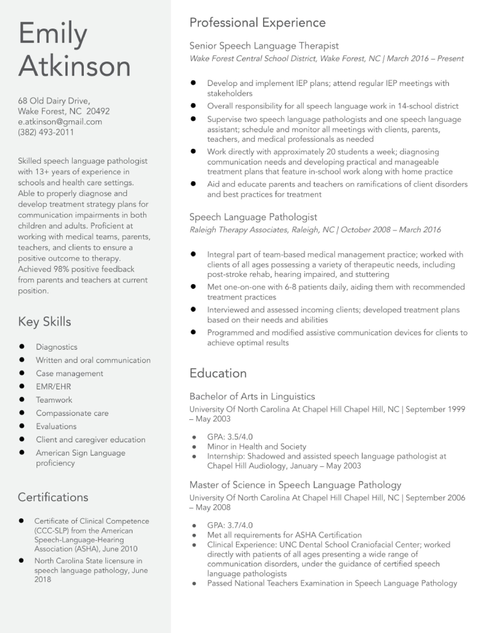 Sample Resume for School Speech Pathologist Speech Language Pathologist Resume Examples In 2022 …