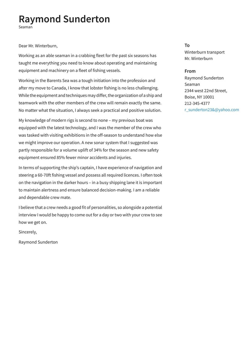 Sample Resume for Seaman Apprenticeship Engine Cadet Seaman Cover Letter Examples & Expert Tips [free] Â· Resume.io