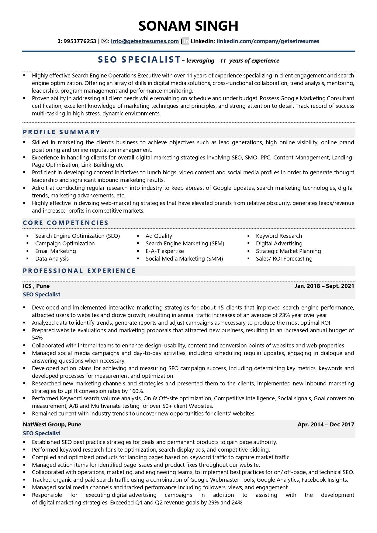Sample Resume for Search Engine Optimization Seo Specialist Resume Examples & Template (with Job Winning Tips)
