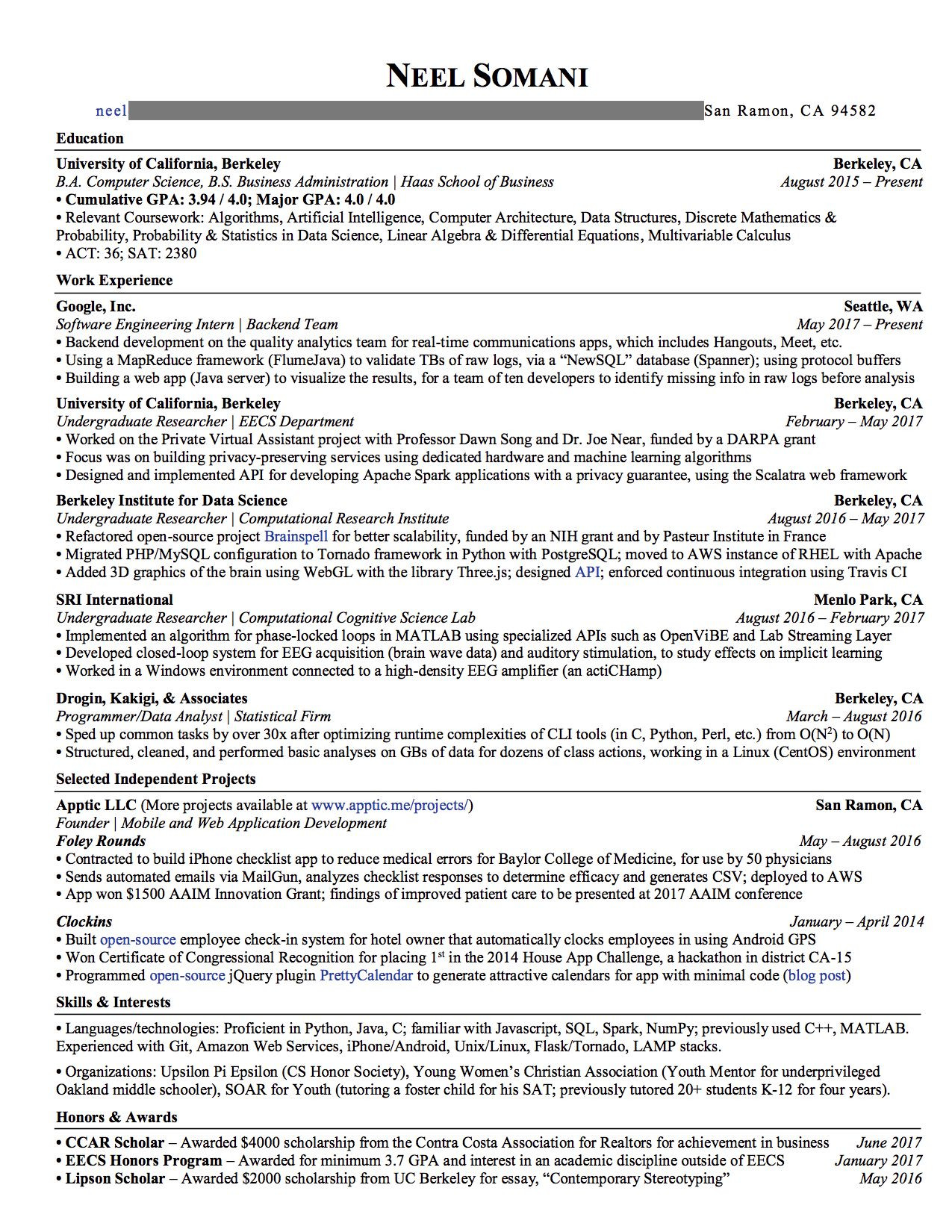 Sample Resume for Uc Berkeley Students This Resume Got Me Internship Offers From Google, Nsa & More …