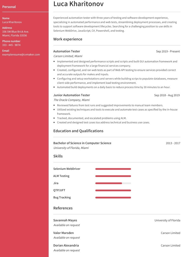 Sample Resume for Uft Automation Tester Automation Tester Resume Sample & How to Write Tips 2022 – Cvmaker.com
