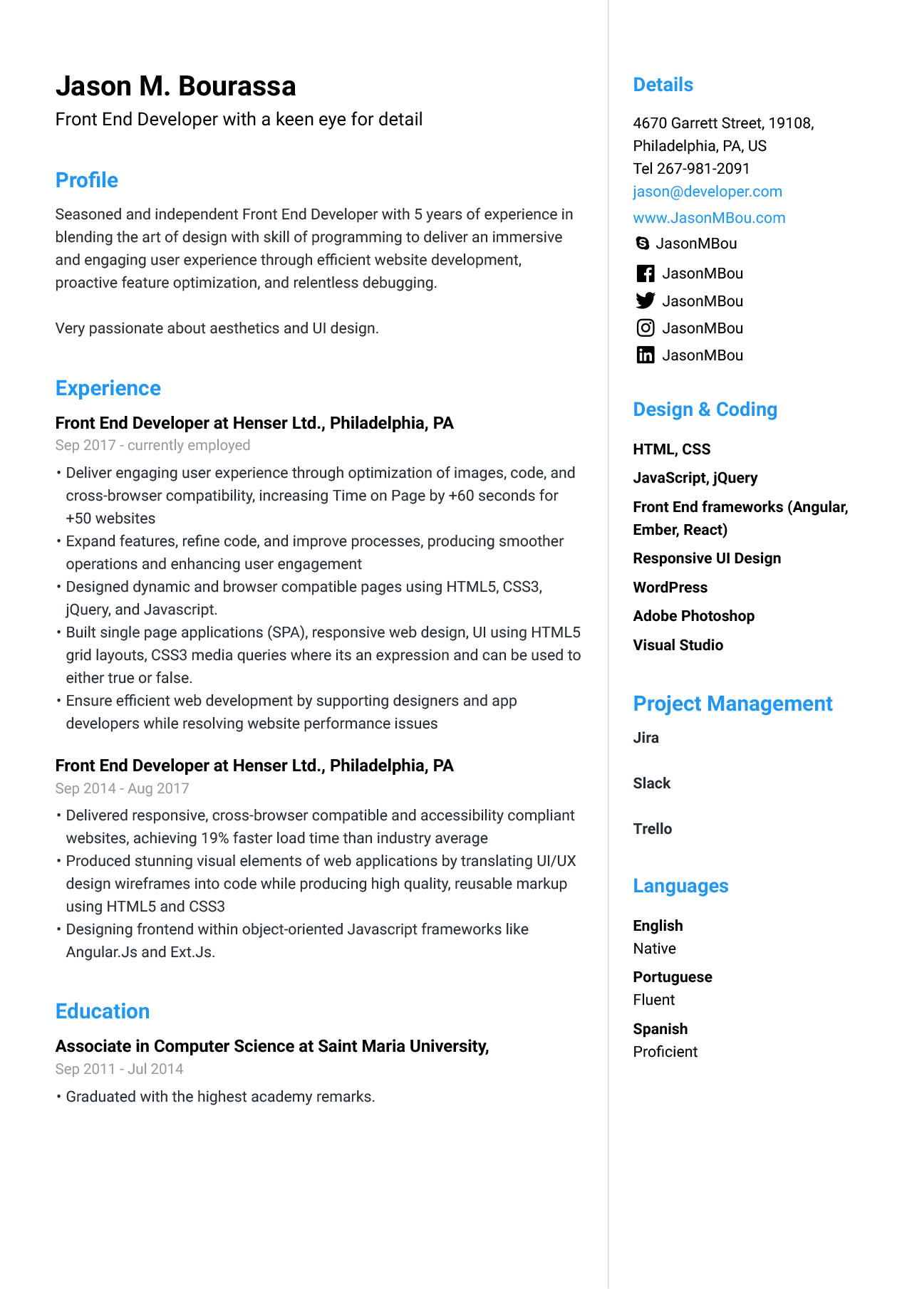 Sample Resume for Ui Developers with 1 Year Experience Front End Developer Resume [guide & Examples] – Jofibo