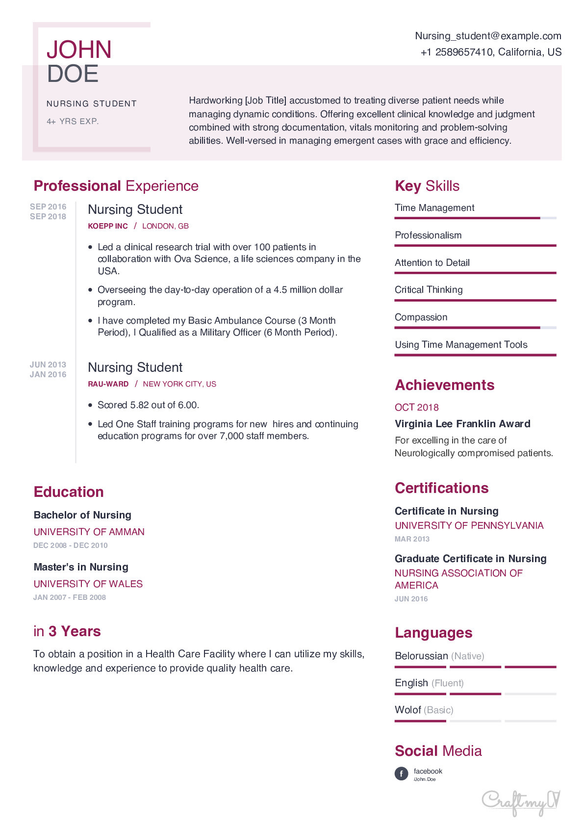 Sample Resume for Undergraduate Nursing Student Nursing Student Resume Example with Content Sample Craftmycv
