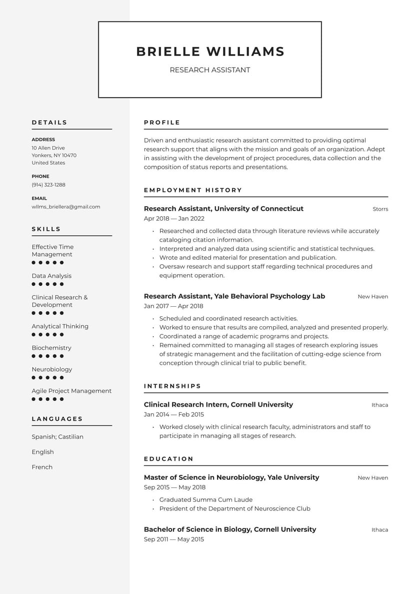 Sample Resume for Undergraduate Research assistant Research assistant Resume Examples & Writing Tips 2022 (free Guide)