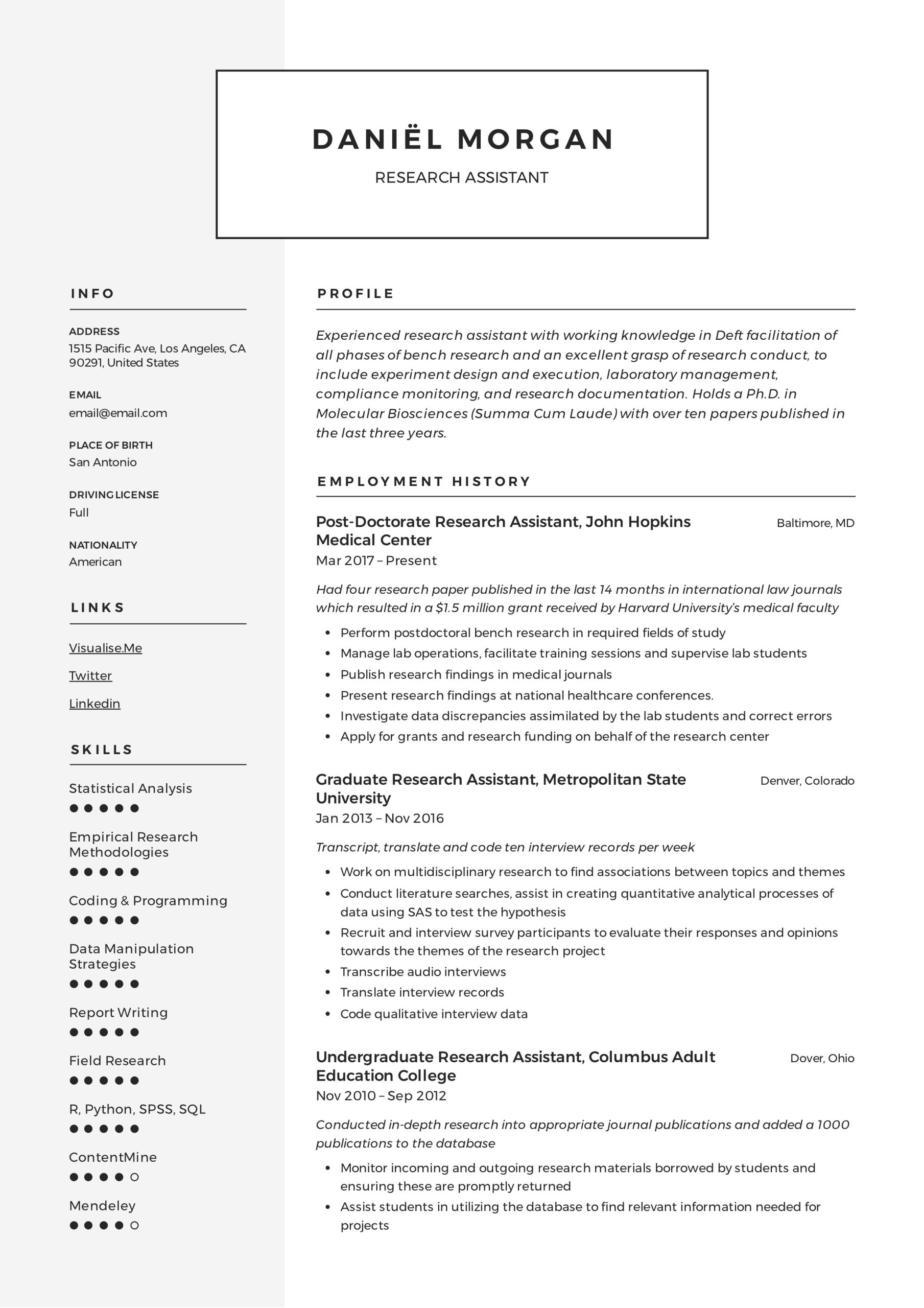 Sample Resume for Undergraduate Research assistant Research assistant Resume & Writing Guide  12 Resume Examples