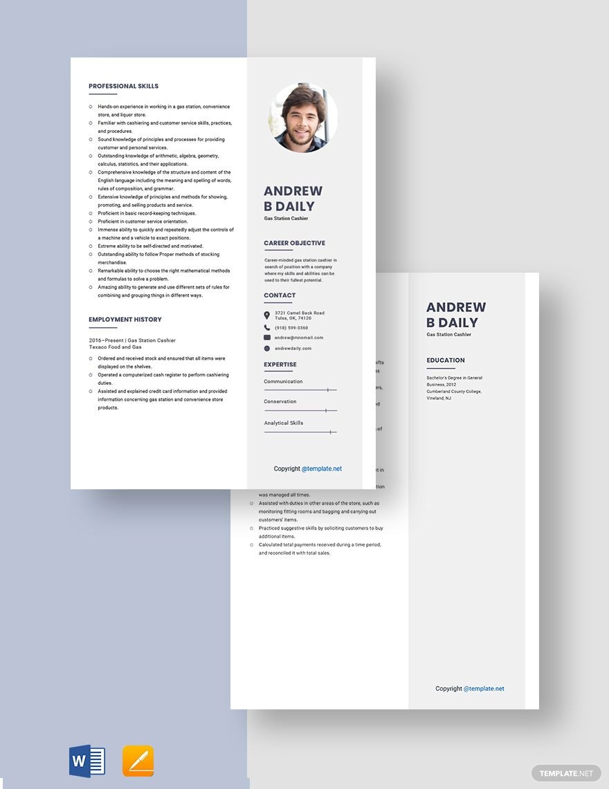 Sample Resume Gas Station Convenience Store Manager Gas Station Cashier Resume Template – Word, Apple Pages Template.net