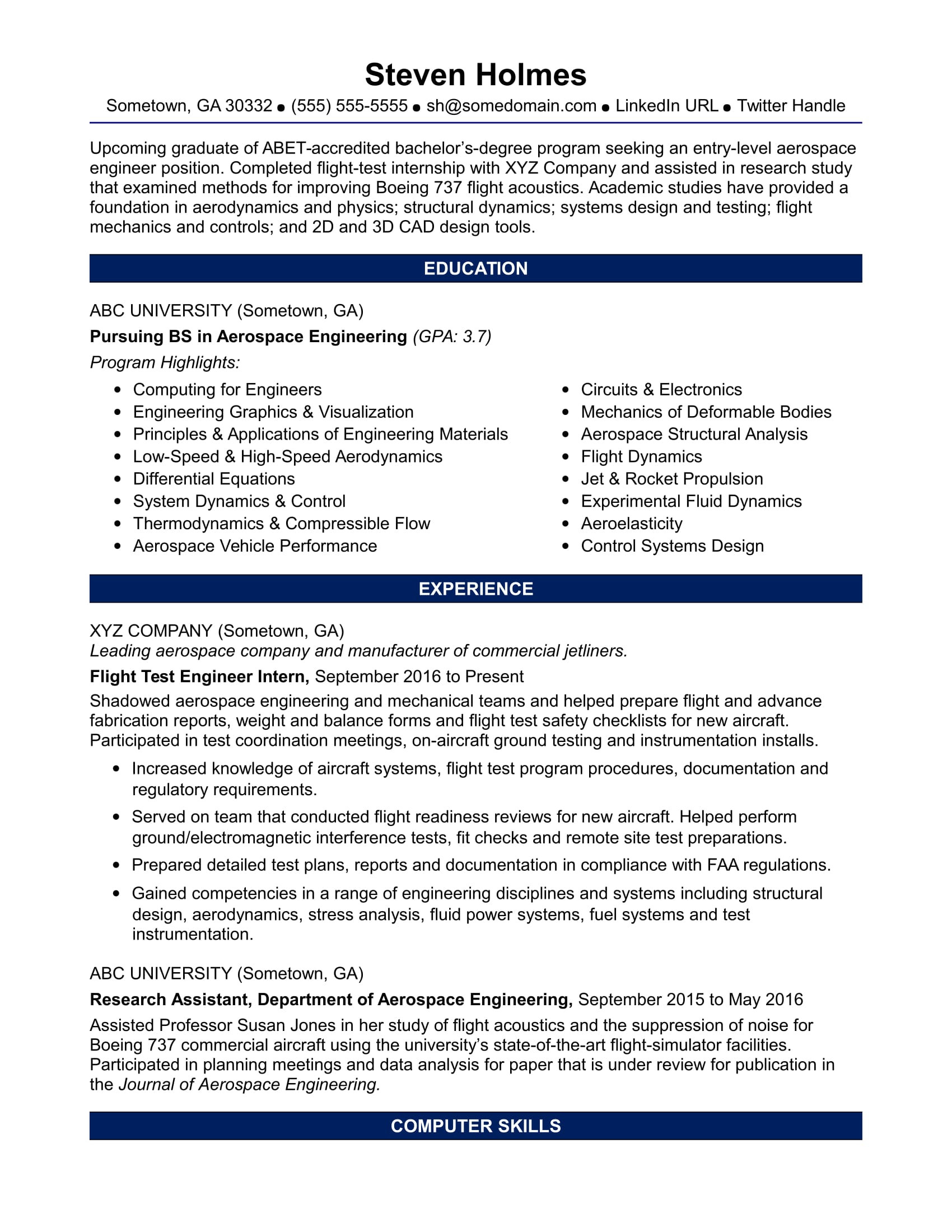 Sample Resume Objective Statements for Engineers Sample Resume for An Entry-level Aerospace Engineer Monster.com