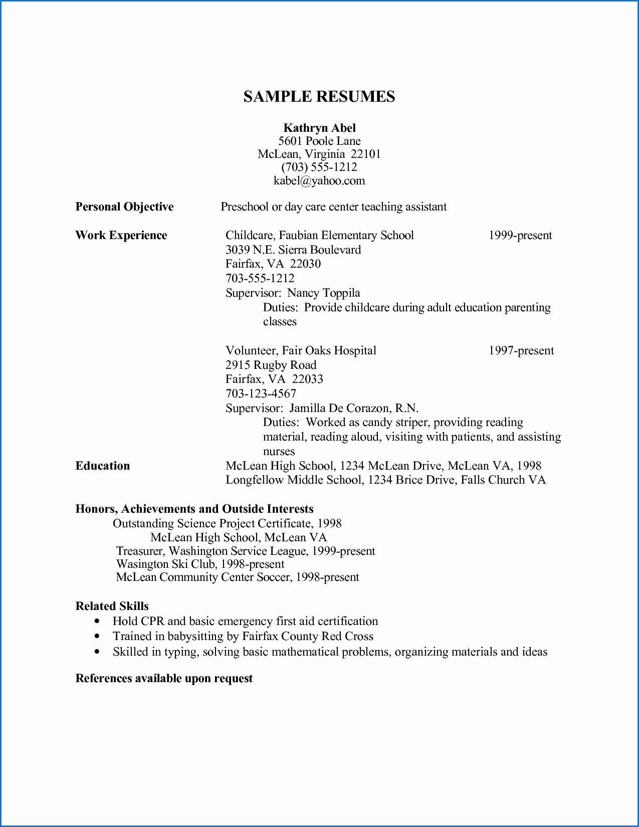 Sample Resume Objectives for Daycare Worker Child Care assistant Skills Resume 2021 – Shefalitayal