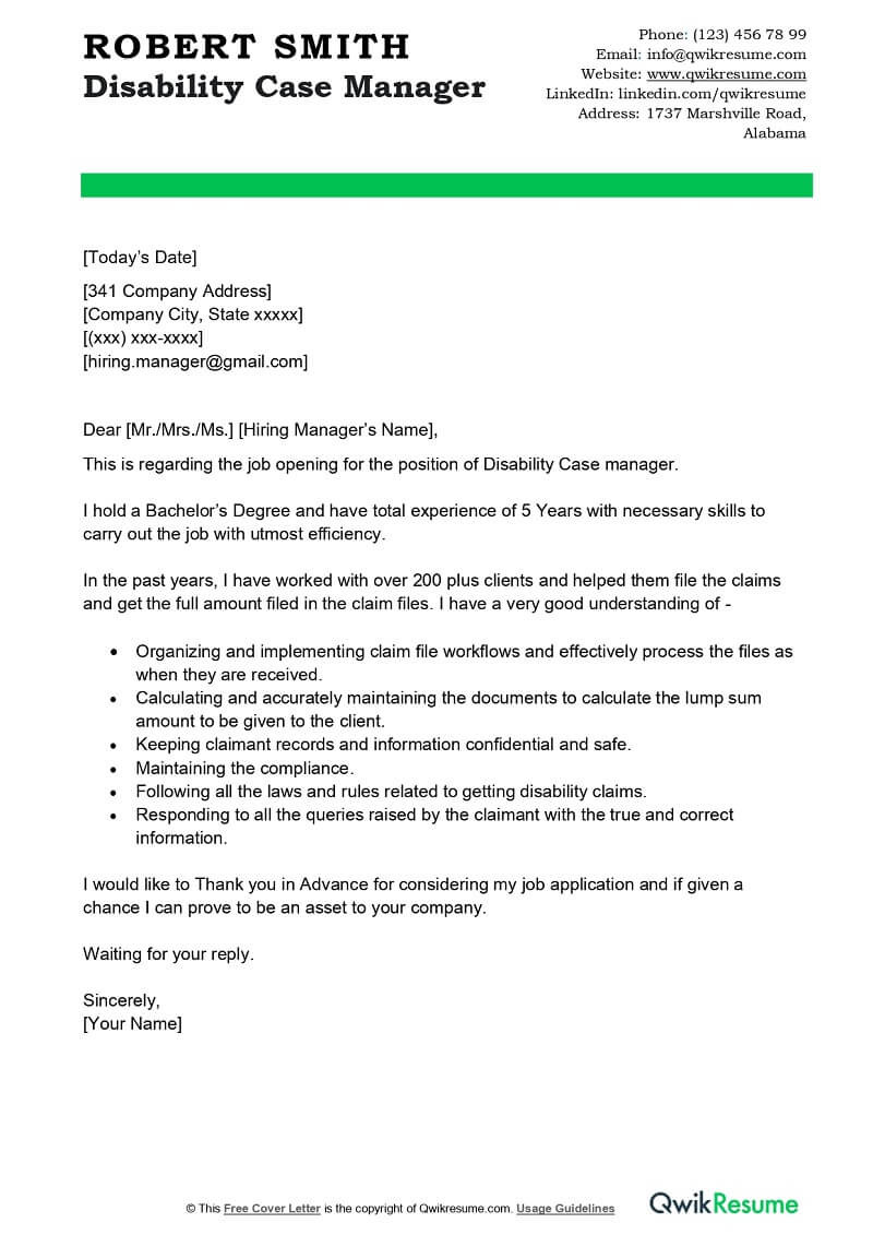 Sample Resume Of Director Of Disability Disability Case Manager Cover Letter Examples – Qwikresume