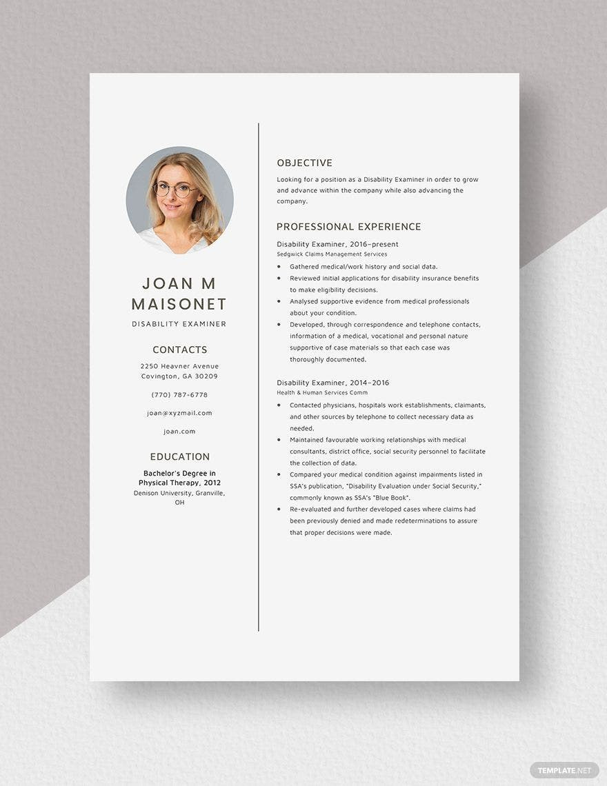 Sample Resume Of Disability Care Worker Free Free Disability Examiner Resume Template – Word, Apple Pages