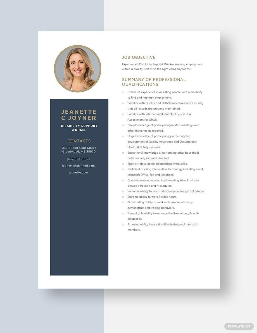 Sample Resume Of Disability Care Worker Free Free Disability Support Worker Resume Template – Word …