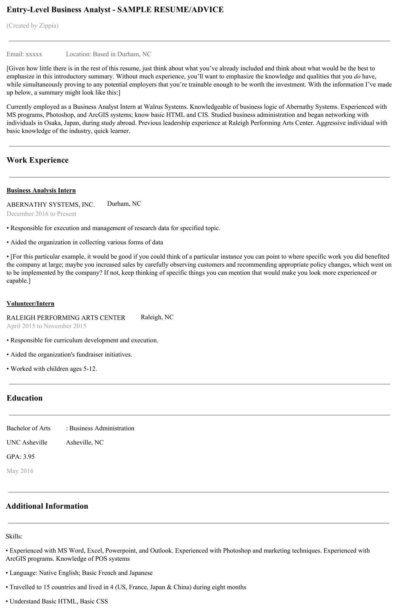 Sample Resume Of Entry Level Of Business Anlayst How to Write the Perfect Business Analyst Resume – Zippia
