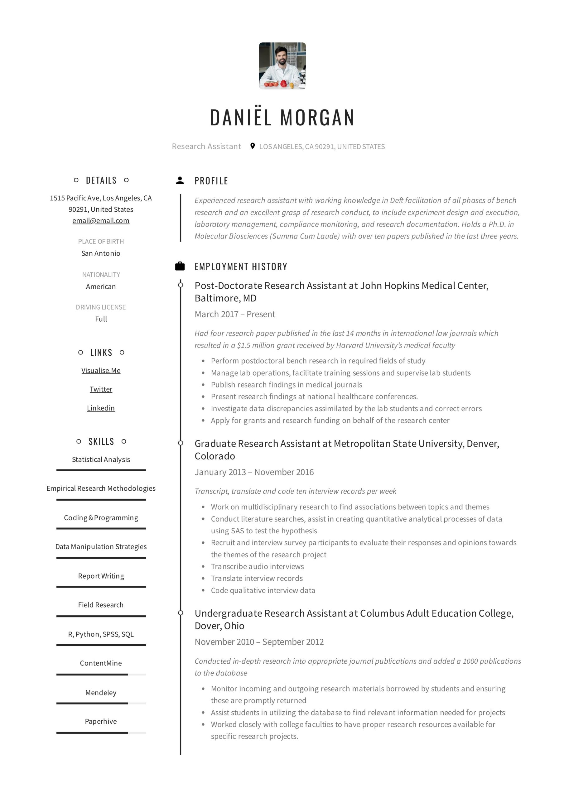 Sample Resume Research Lab Technician Graduate Student Research assistant Resume & Writing Guide  12 Resume Examples