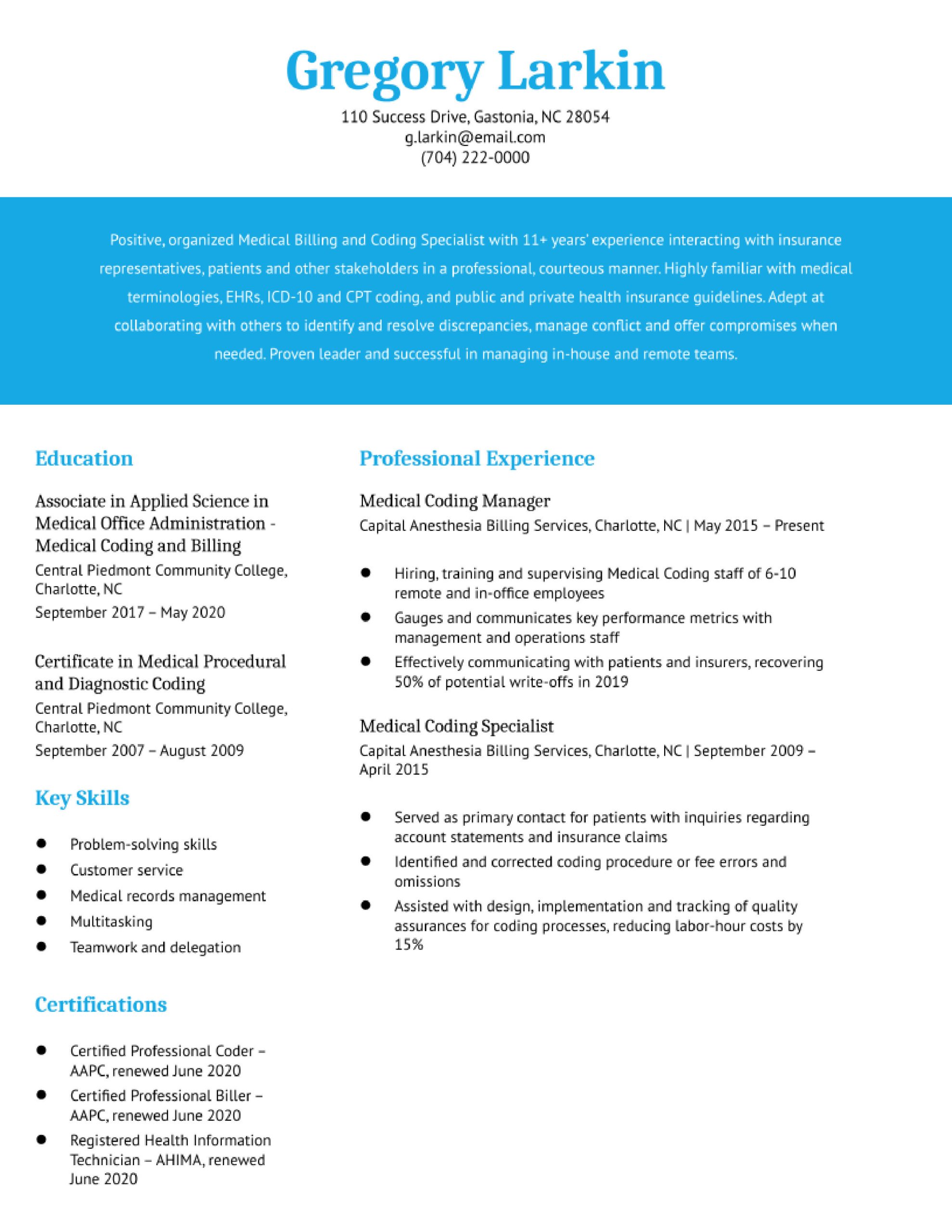 Sample Resume with Certified Professional Coder Listed Medical Billing and Coding Specialist Resume Examples In 2022 …