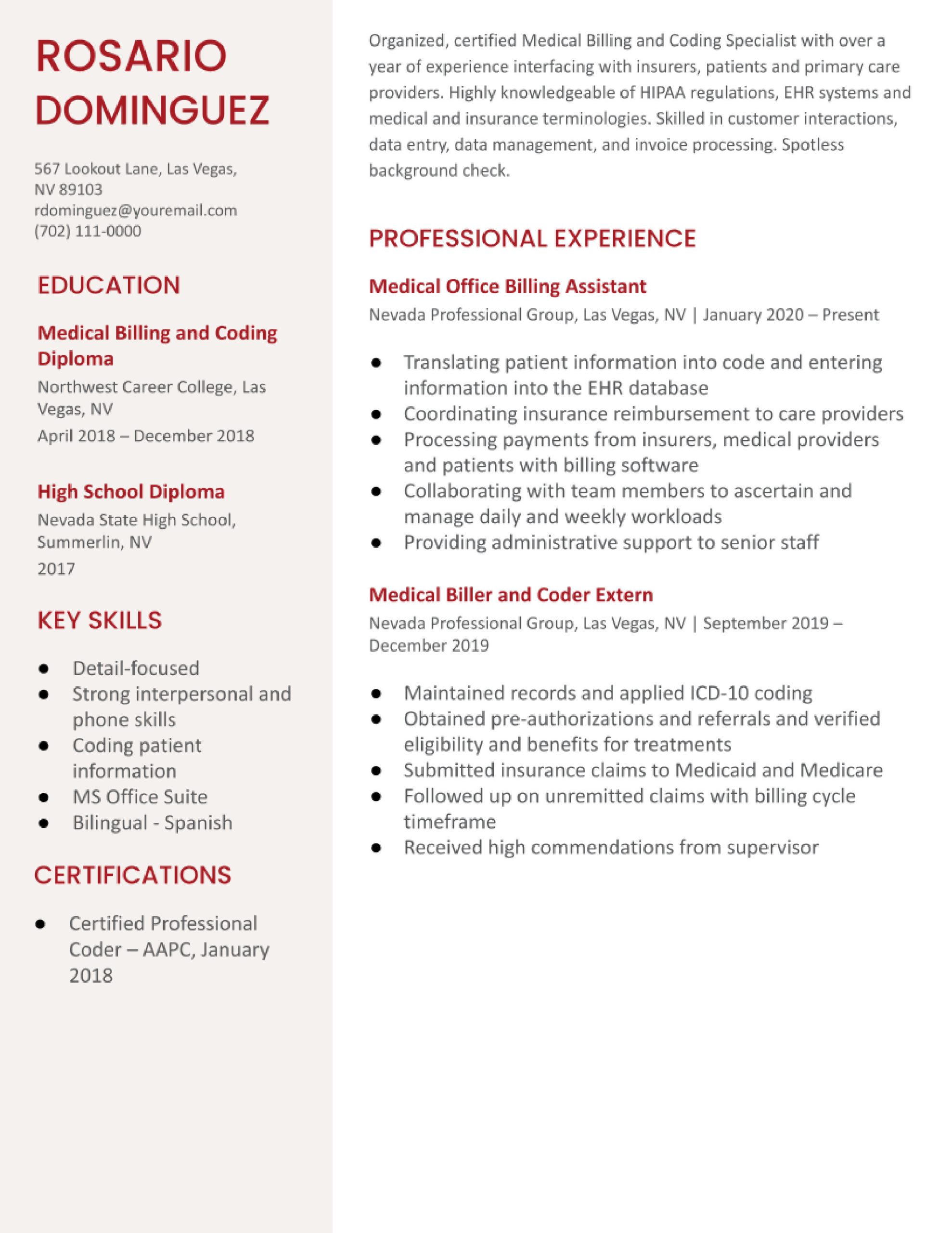 Sample Resume with Certified Professional Coder Listed Medical Billing and Coding Specialist Resume Examples In 2022 …
