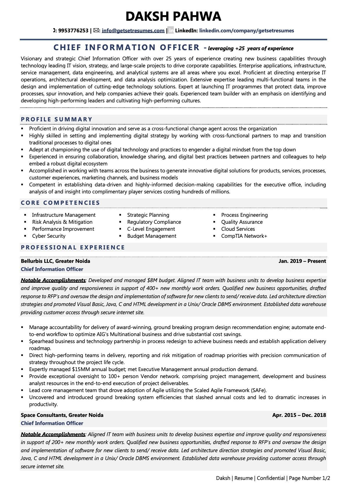 Sample Resume with Comp Tia Credentials Cio Resume Examples & Template (with Job Winning Tips)