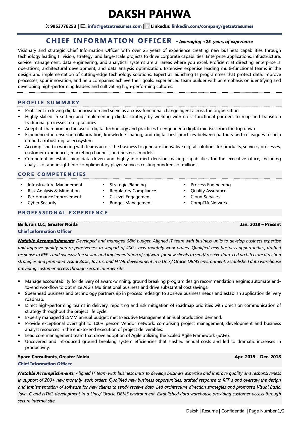 Sample Resume with Comp Tia Scredentials Cio Resume Examples & Template (with Job Winning Tips)