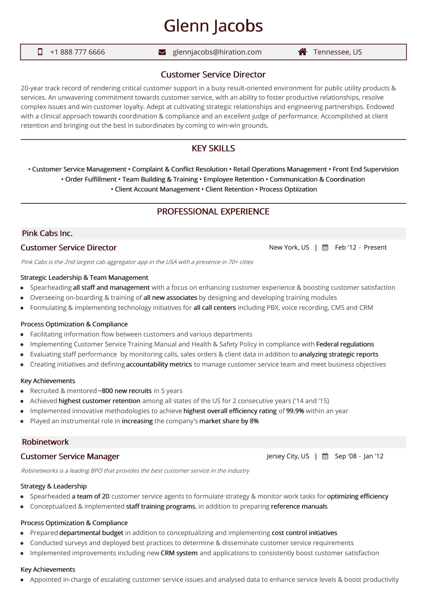 Sample Resumes for Management and Customer Service Free Customer Service Director Resume Sample 2020 by Hiration
