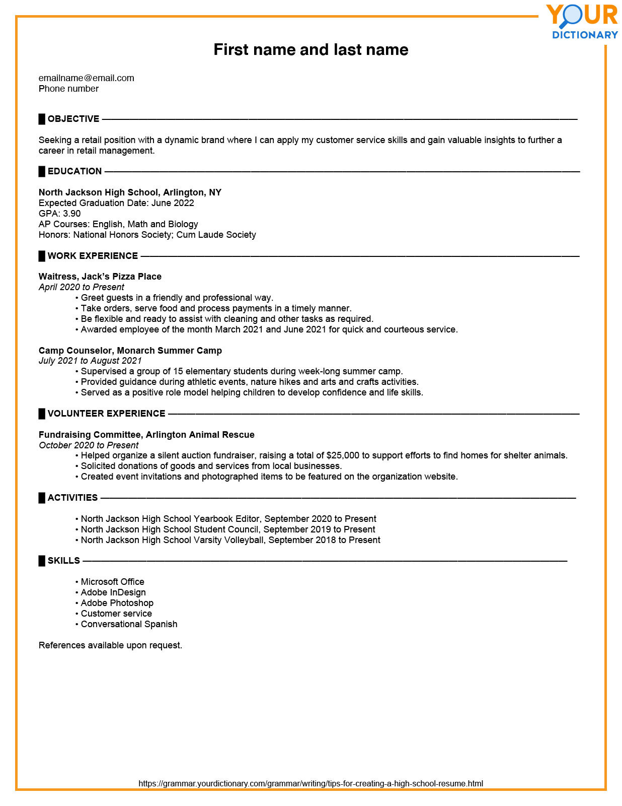 Sample Skills for High School Resume Write A Noteworthy High School Resume with these 8 Tips