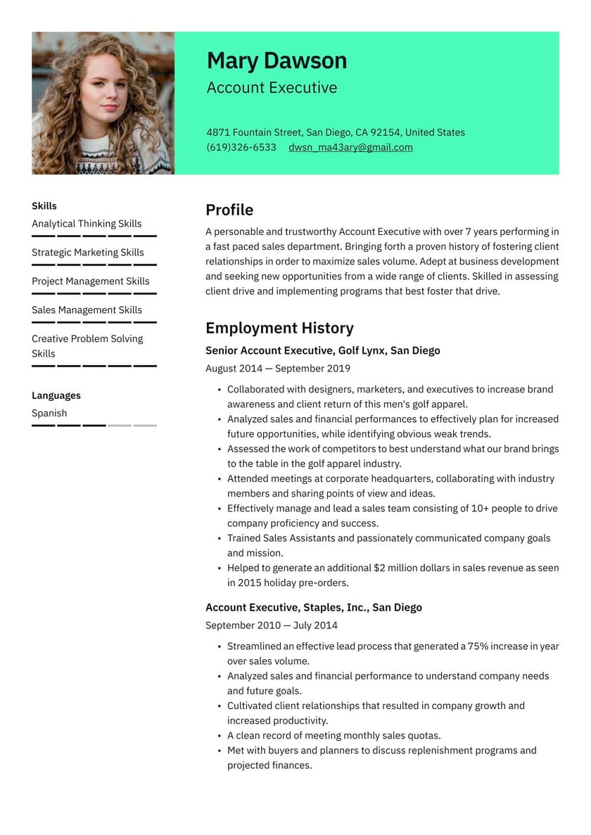Samples Of Functional Resumes Account Executive Account Executive Resume Example & Writing Guide Â· Resume.io