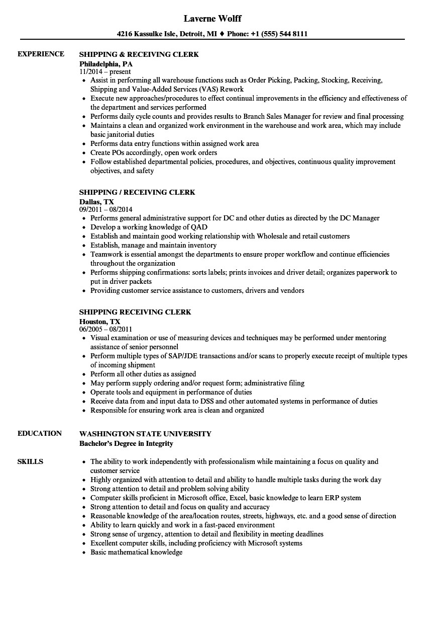 Shipping and Receiving Clerk Resume Sample Shipping & Receiving Clerk Resume Samples